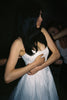Woman wearing lace wedding dress