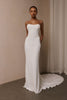 A woman wearing a strapless white mermaid style gown_XS_