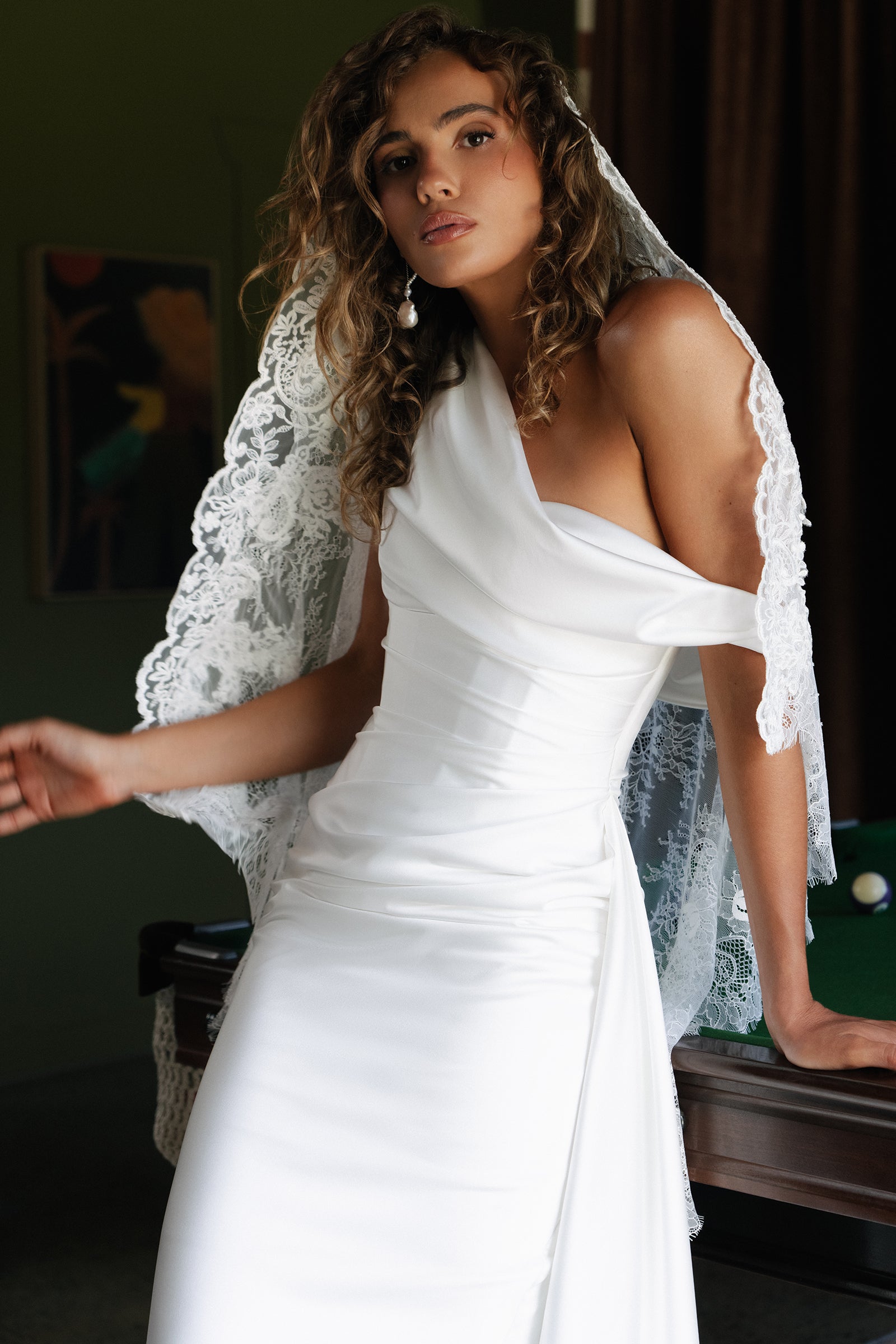 One-shoulder satin wedding dress_XS_