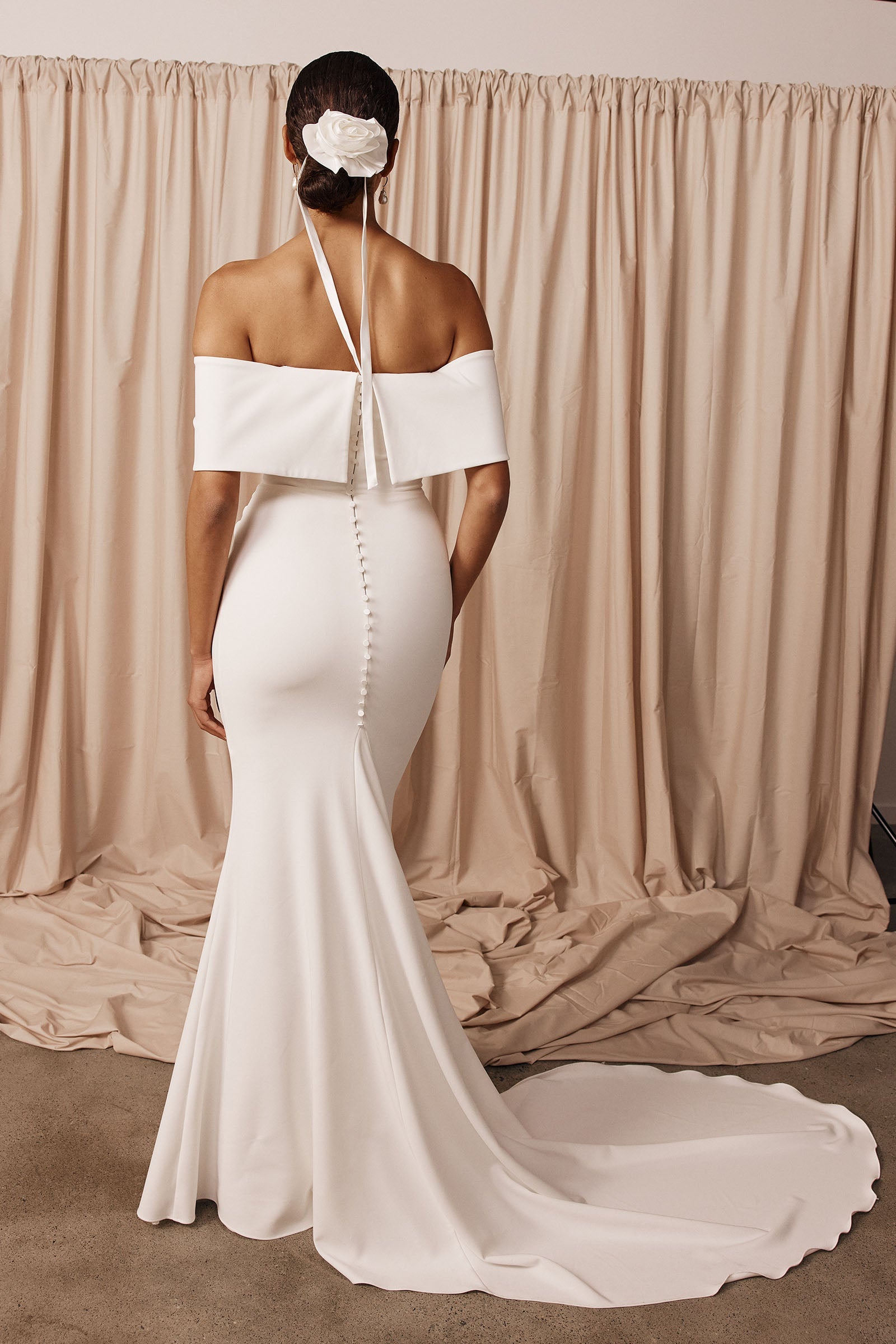 Off-the-shoulder crepe wedding dress_XS_