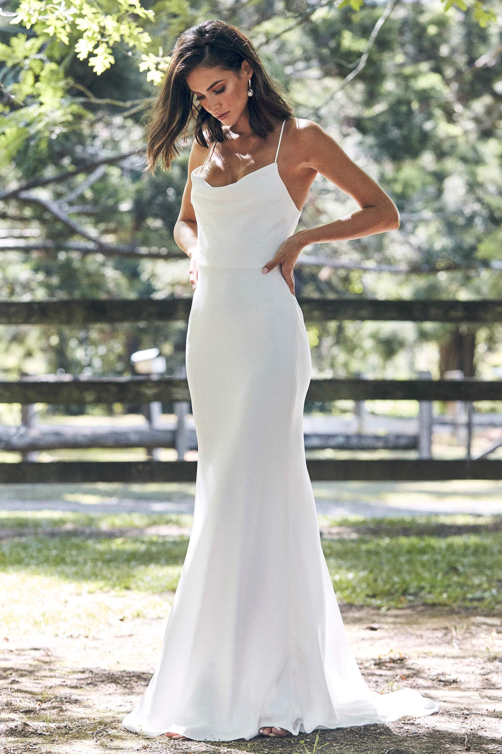 silk wedding dresses uk Modern Minimal Sleek V Neck Wedding Dress, in a Slinky Pure Silk Satin, Featuring a Low V Back and Micro Thin Straps, Bias Cut Style EASTON