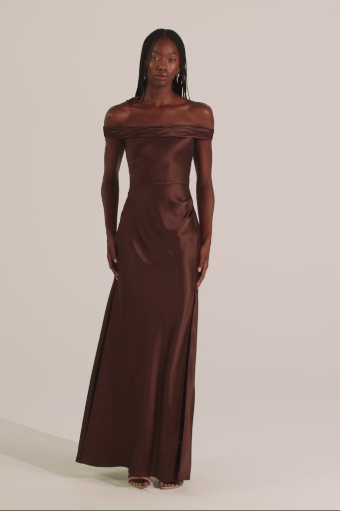 Kai Off the Shoulder Espresso Brown Bridesmaids Dress_XS_